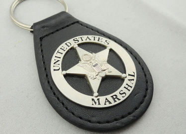 Llavero del cuero del mariscal de los E.E.U.U. del metal, llaveros de cuero personalizados con el niquelado brumoso