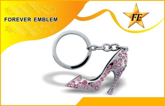 Plata promocional de los llaveros del metal del zapato de tacón alto con el diamante artificial