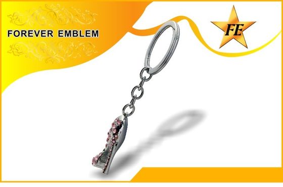 Plata promocional de los llaveros del metal del zapato de tacón alto con el diamante artificial
