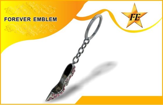 Plata promocional de los llaveros del metal del zapato de tacón alto con el diamante artificial