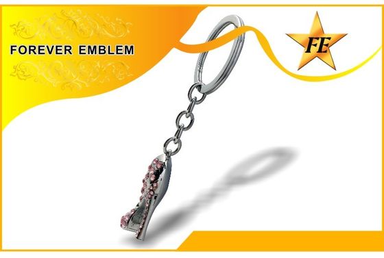 Plata promocional de los llaveros del metal del zapato de tacón alto con el diamante artificial