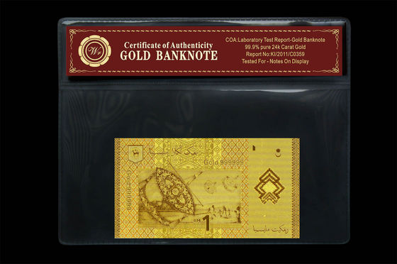 Nota magnífica Malasia 1 billete de banco del oro del ringgit 24k con el tenedor plástico