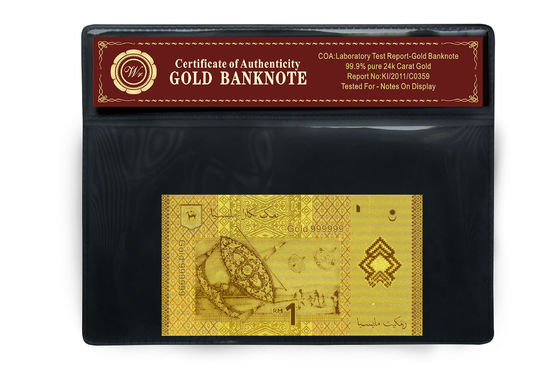 Nota magnífica Malasia 1 billete de banco del oro del ringgit 24k con el tenedor plástico