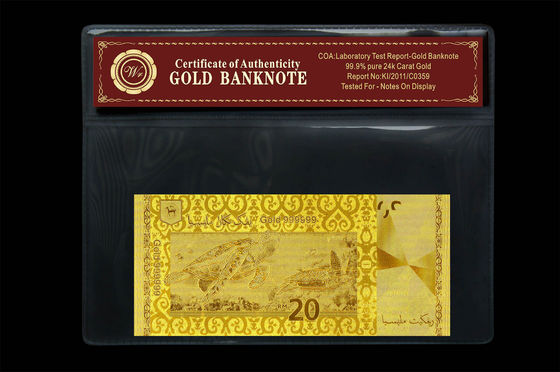 Ringgit de Malasia 20 grabado en relieve en 24 paquetes plásticos del tenedor del billete de banco puro del oro del quilate