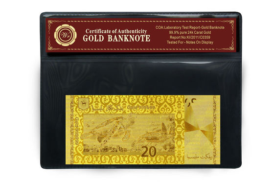 Ringgit de Malasia 20 grabado en relieve en 24 paquetes plásticos del tenedor del billete de banco puro del oro del quilate