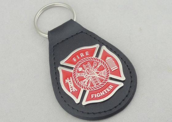 Cubra con cinc los llaveros de cuero personalizados aleación/el llavero de cuero del bombero